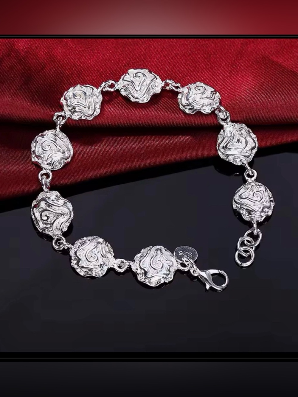 Silver plated S925 stamp Floral Medallion Link Bracelet